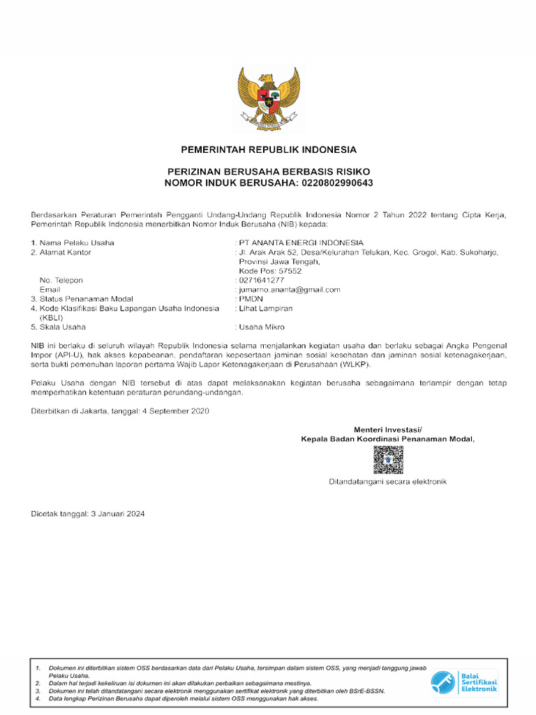 NIB Perusahaan | PDF