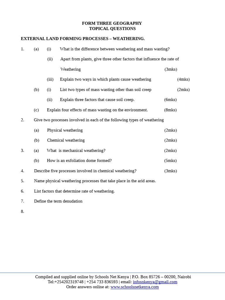 Geography form three topical questions pdf