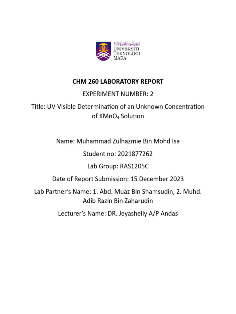 CHM 260 Laboratory Report 2 | PDF