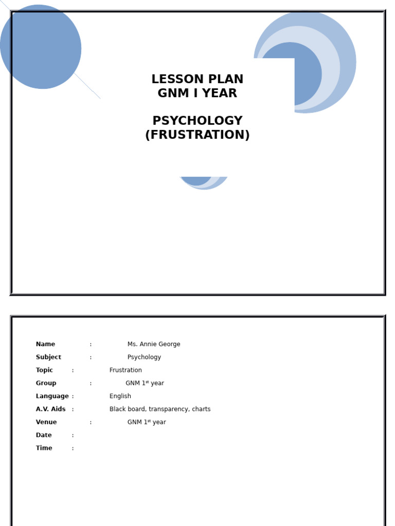 Psychology Lesson Plan: Frustration | PDF | Cognition | Cognitive Science