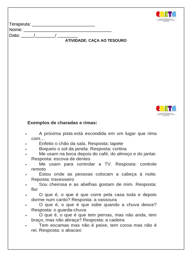 Charadas para Caça ao Tesouro Escolar | PDF