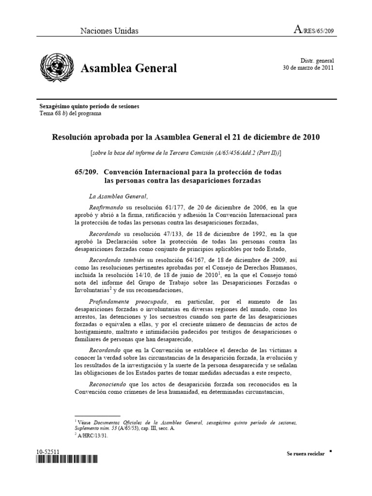 Resolucin Aprobada Por La Asamblea General El 21 de Diciembre de 2010 | PDF