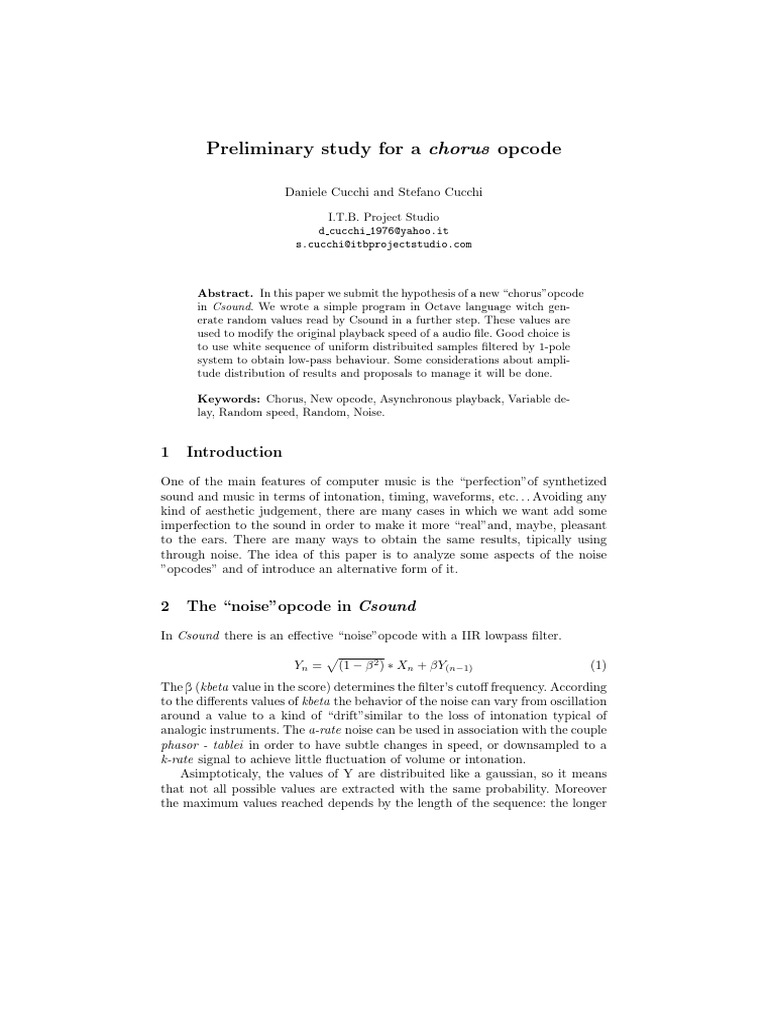 Preliminary Study For A Chorus Opcode | PDF
