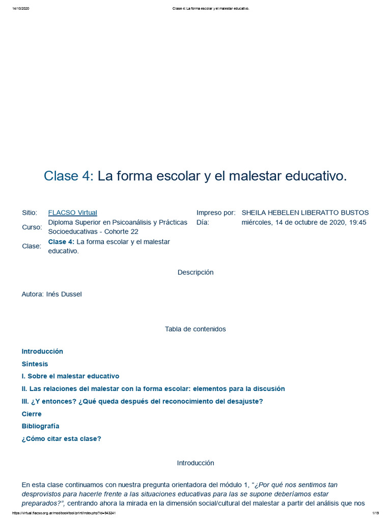 Clase 4 - La Forma Escolar y El Malestar Educativo | PDF