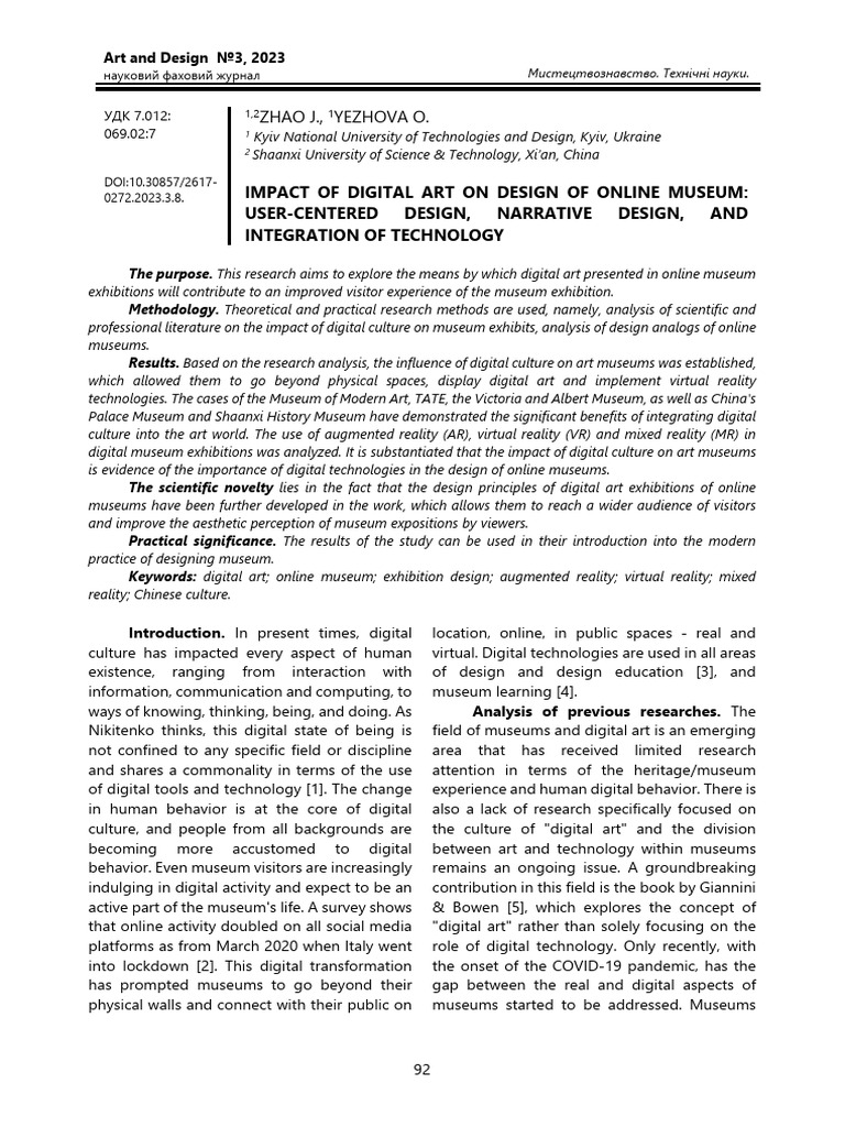 Impact of Digital Art On Design of Online Museum: User-Centered Design ...