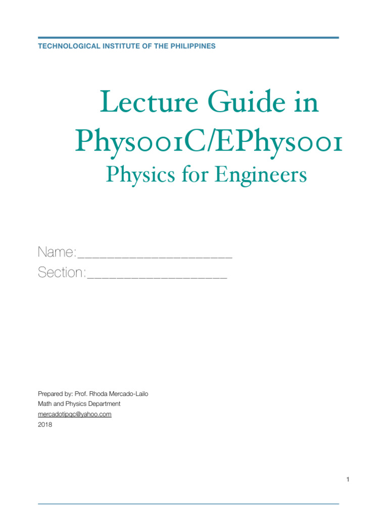 Lecture Guide Phys001C-1 | PDF