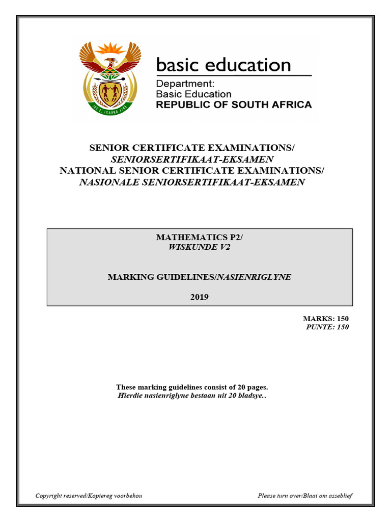 Mathematics P2 May-June 2019 Memo Afr & Eng | PDF