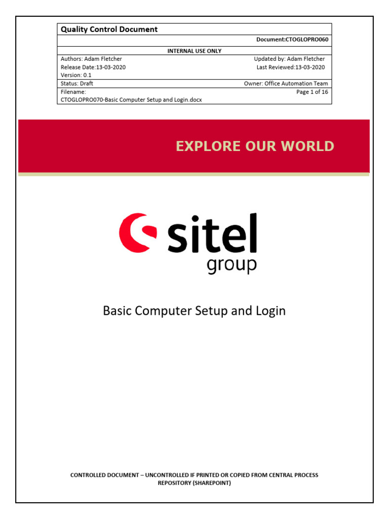 CTOGLOPRO070-Basic Computer Setup and Login | PDF | Login | Computers