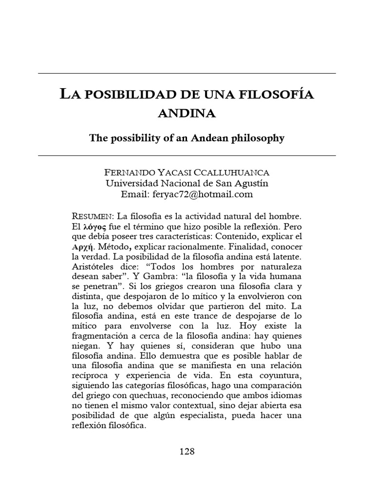 1 yacasi f la posibilidad de una filosof a andina pdf realidad