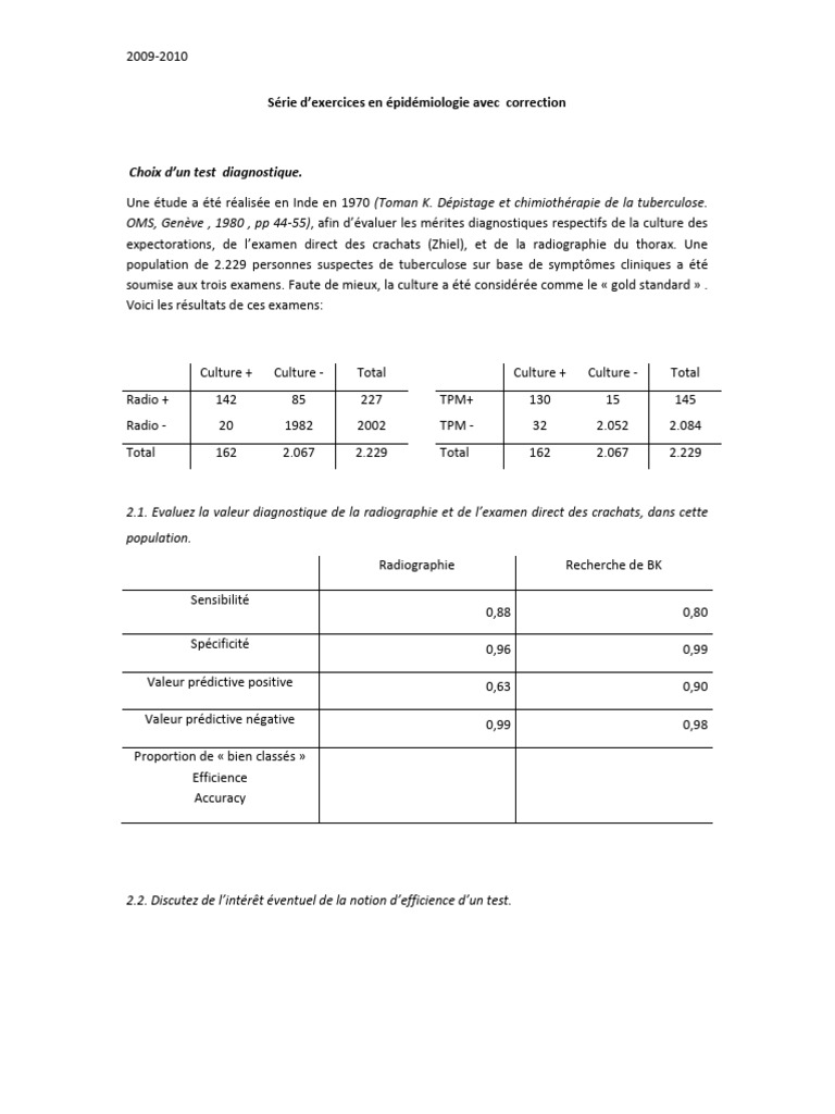 Exercices pidemio Corriges | PDF
