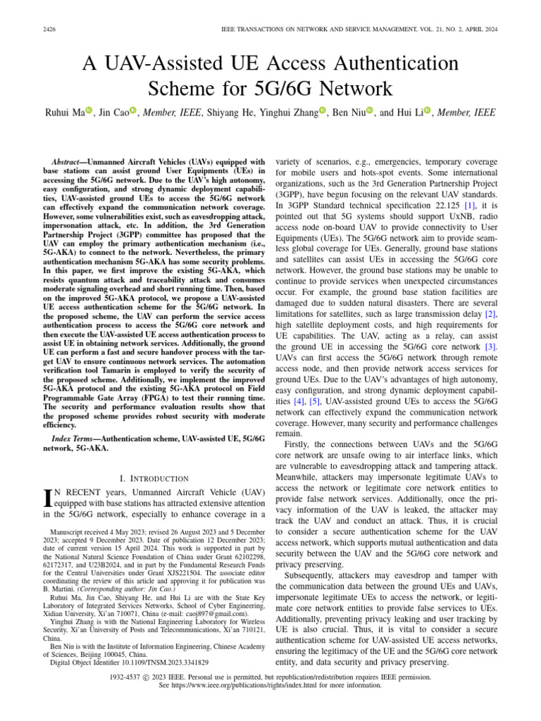 A UAV-Assisted UE Access Authentication Scheme For 5G 6G Network | PDF ...
