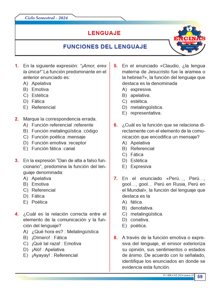 Funciones del Lenguaje en Ejercicios Escolares | PDF | Comunicación ...