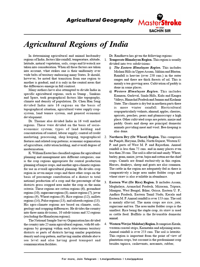 Agricultural Regions of India | PDF