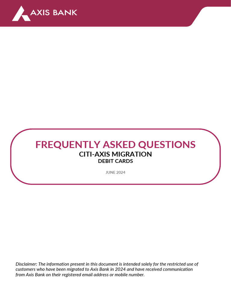 Faqs For Citi Axis Migration Debit Cards | PDF