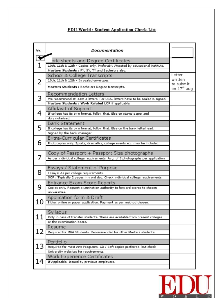 01 Application - Document Checklist | PDF