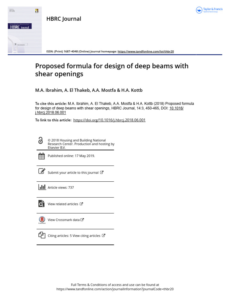 Proposed Formula For Design of Deep Beams With Shear Openings | PDF