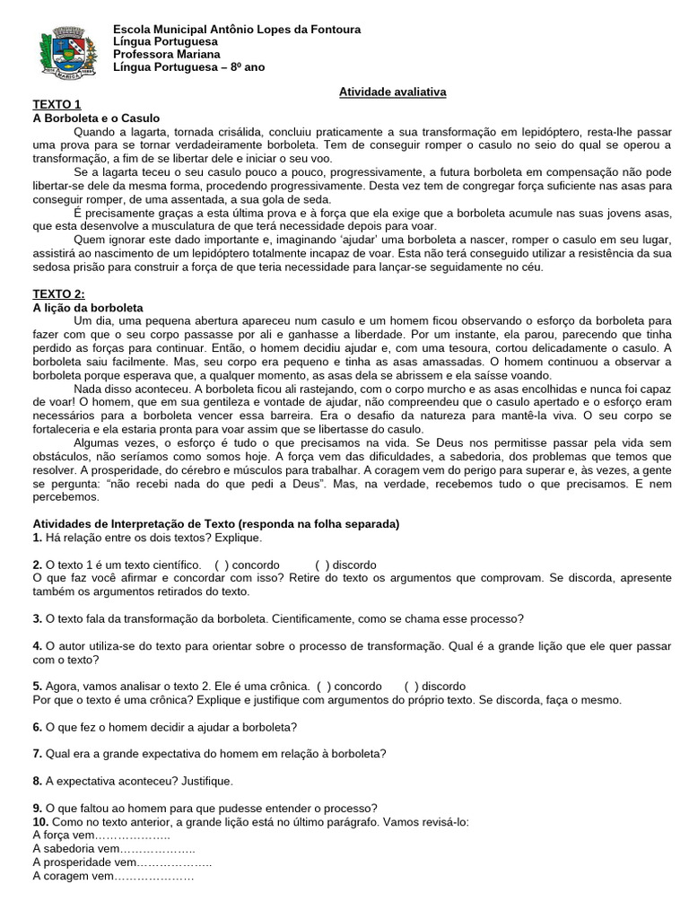 Língua Portuguesa - 8 Ano - 10 Setembro 2021 | PDF