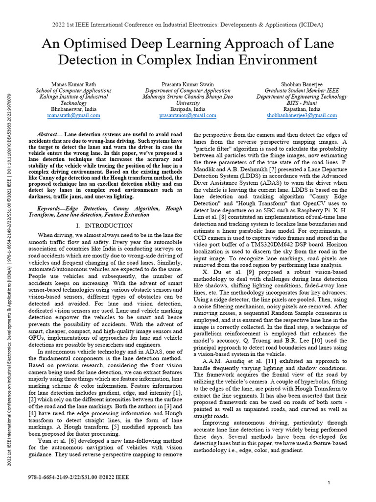 An Optimised Deep Learning Approach of Lane Detection in Complex Indian ...