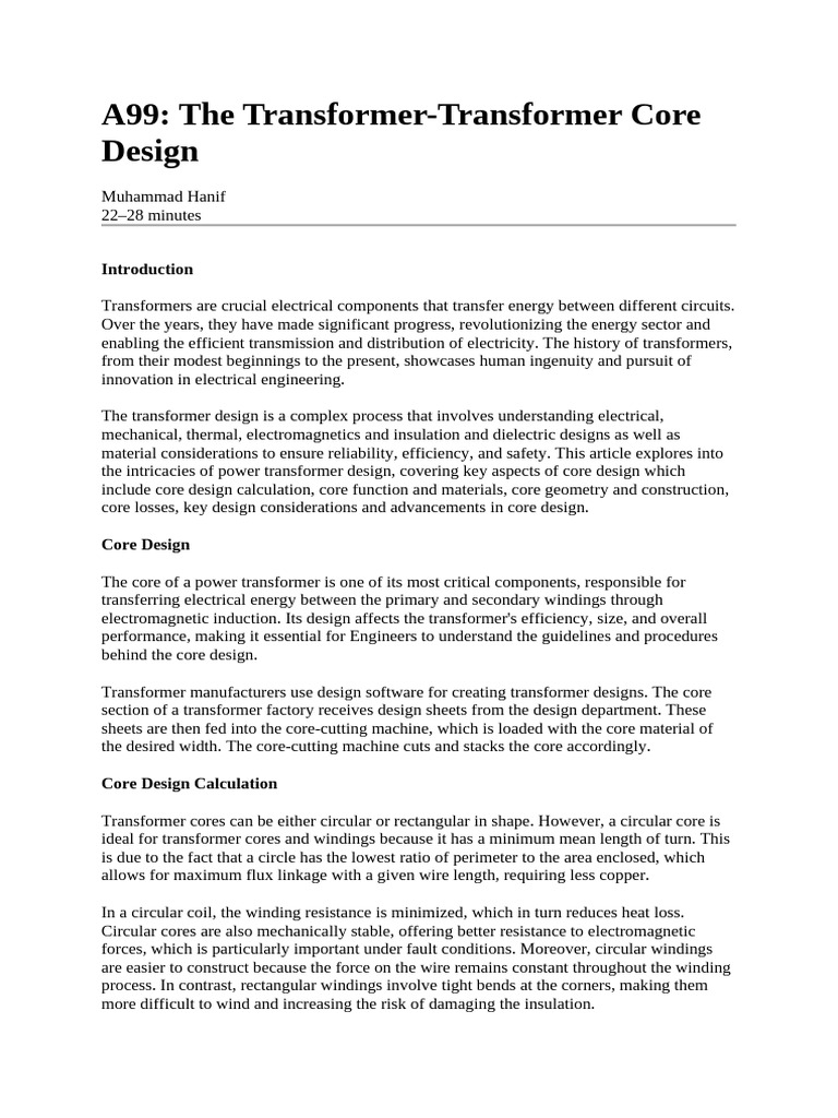 The Transformer-Transformer Core Design | PDF