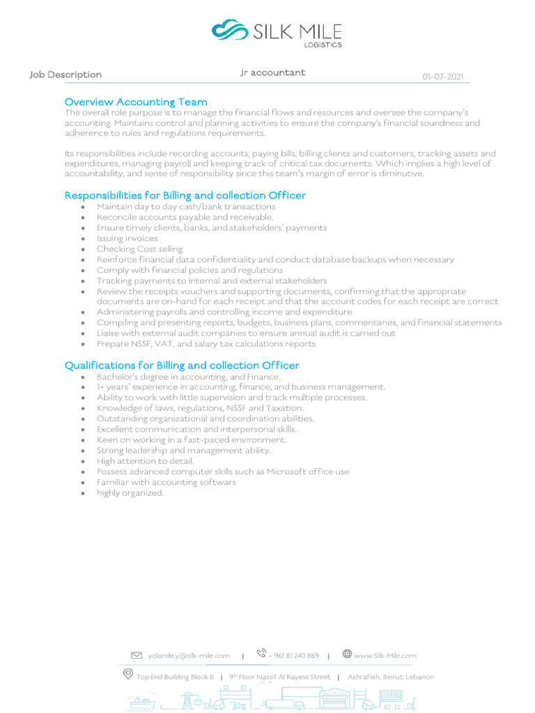 Job Description Jr Accountant - Version 01 | PDF