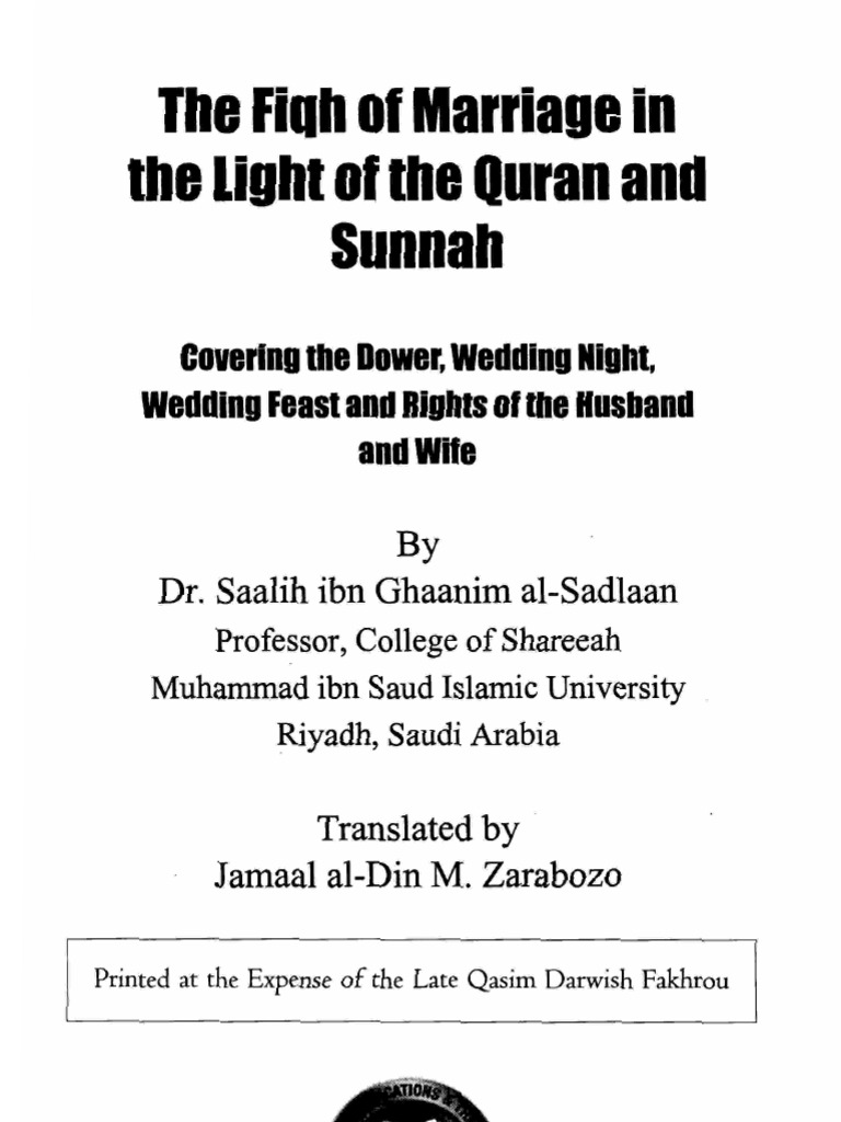 The Fiqh of Marriage in Light of The Quran \u0026 Sunnah - by Shaikh Dr. Saleh  Bin Ghanim As-Sadlan | PDF | Islamic Ethics | Theocracy, image size:768x1024
