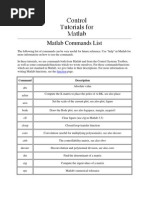 Control Matlab Commands List