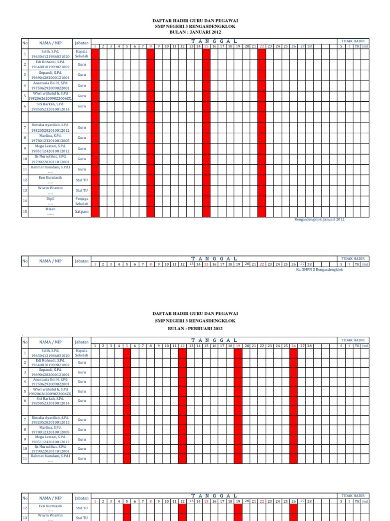 Daftar Hadir Guru Pegawai