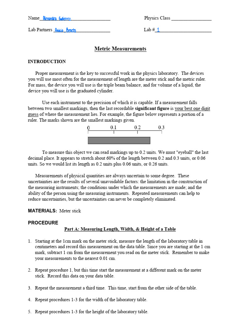 Physics Lab #1 Metric Measurement - Revised 2021 | PDF | Significant ...
