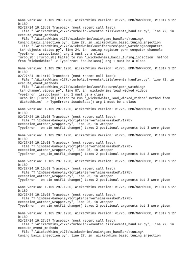 WickedWhims v177b Exception | PDF