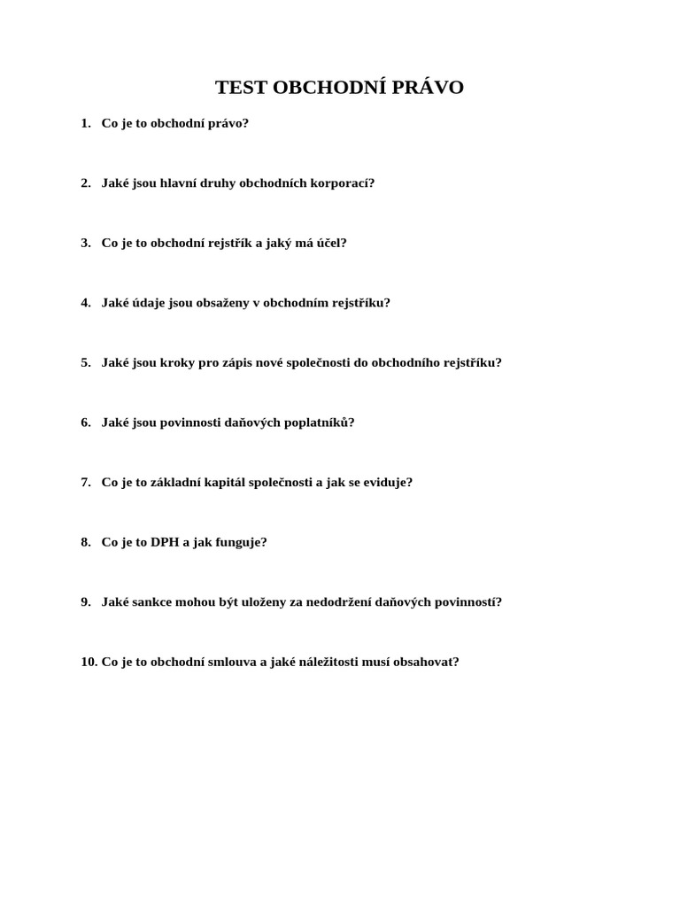 Test Obchodní Právo | PDF
