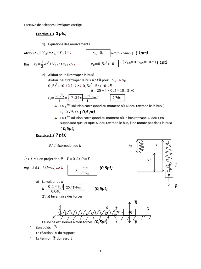 Epreuve de Sciences Physiques Corrigé | PDF