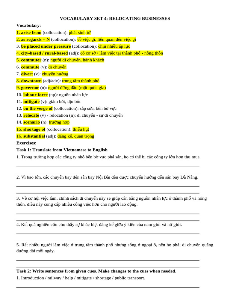 Vocabulary Set 4 - RELOCATING BUSINESSES | PDF