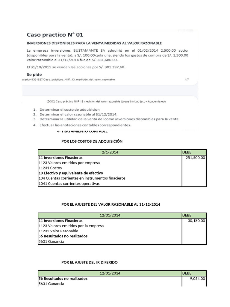 Ejercicios Valor Razonable | PDF