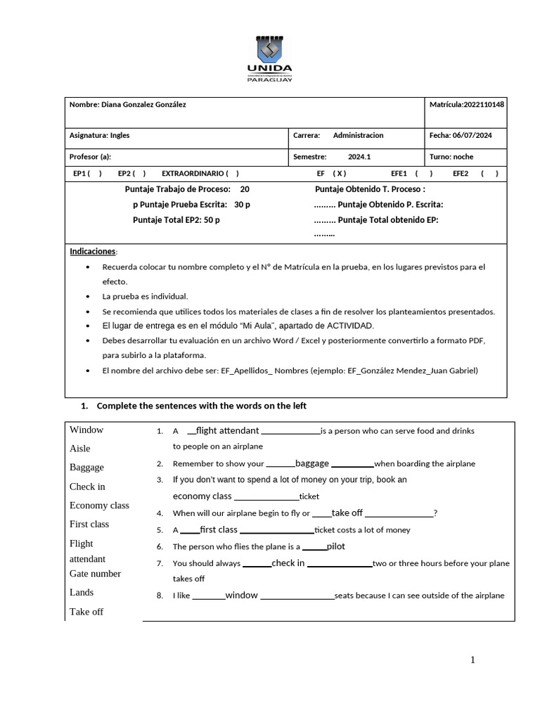 Examen Final de Ingles . | PDF