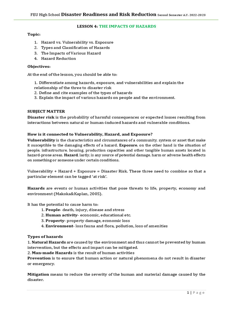Study+Guide+4+ +the+Impacts+of+Hazards | PDF