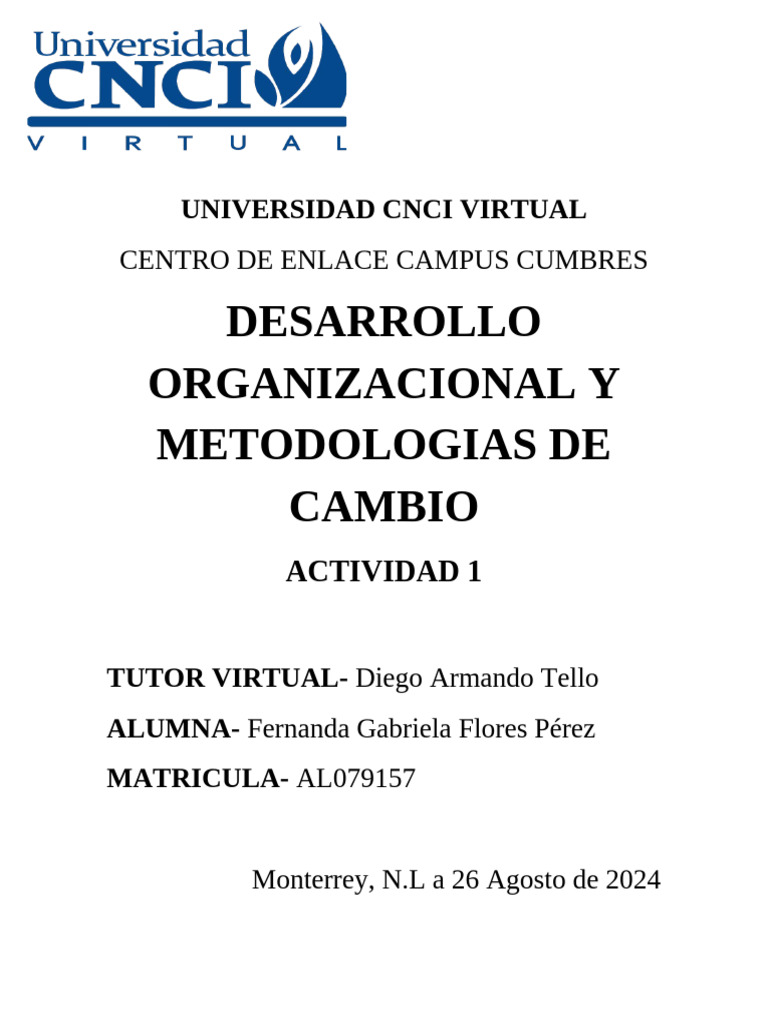 Act 1 Desarrollo Organizacional y Metodologias de Cambio | PDF