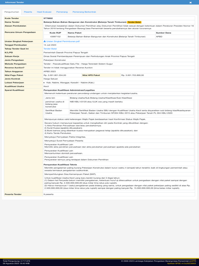 Spse Nasional - Informasi Tender | PDF