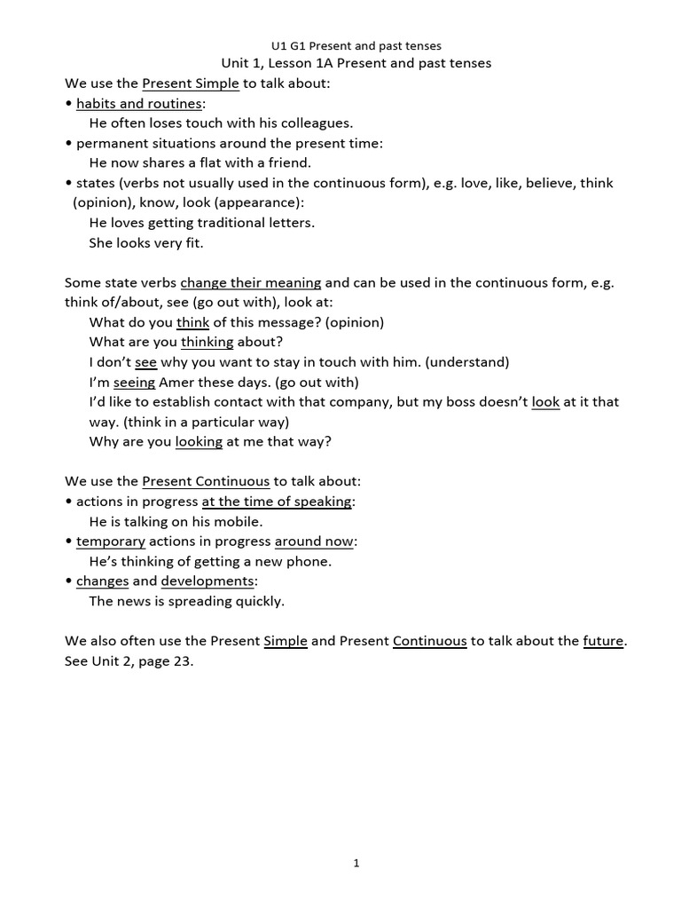 Understanding Present and Past Tenses | PDF | Grammatical Tense ...
