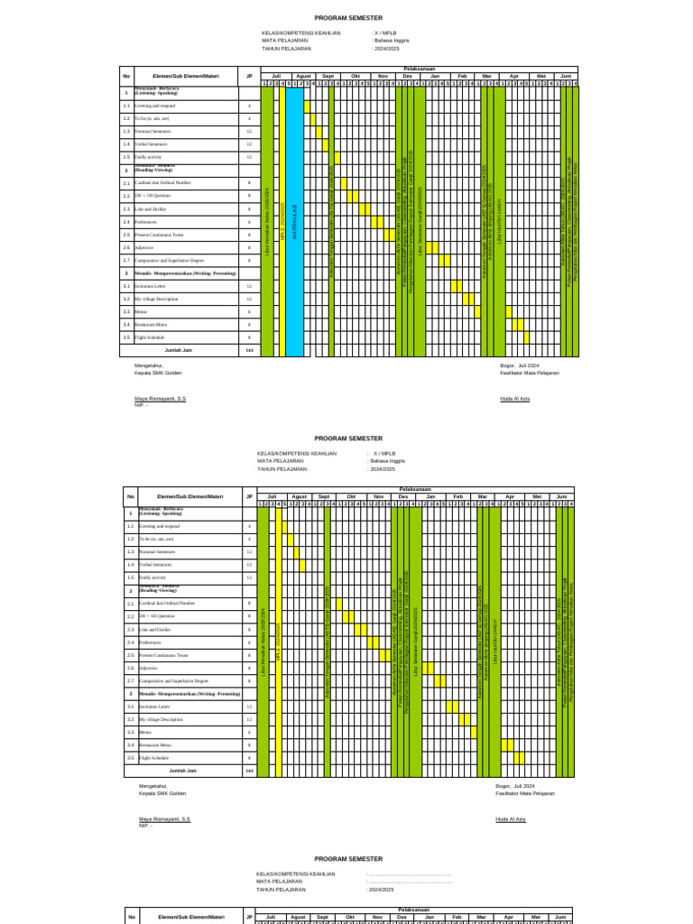 Program Semester 24-25 - SMK GOLDEN | PDF