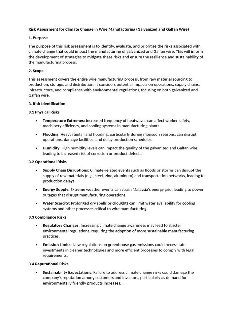 Risk Assessment For Climate Change in Wire Manufacturing | PDF