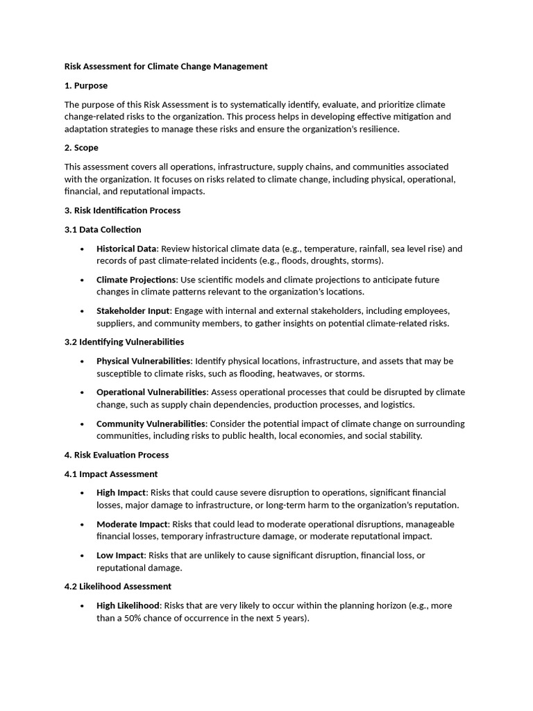 Risk Assessment For Climate Change Management | PDF