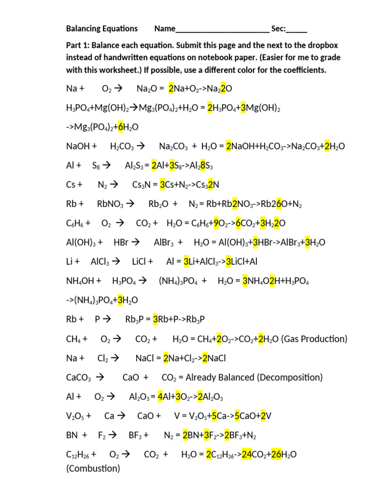 Balancing Equations Online CHE101 | PDF