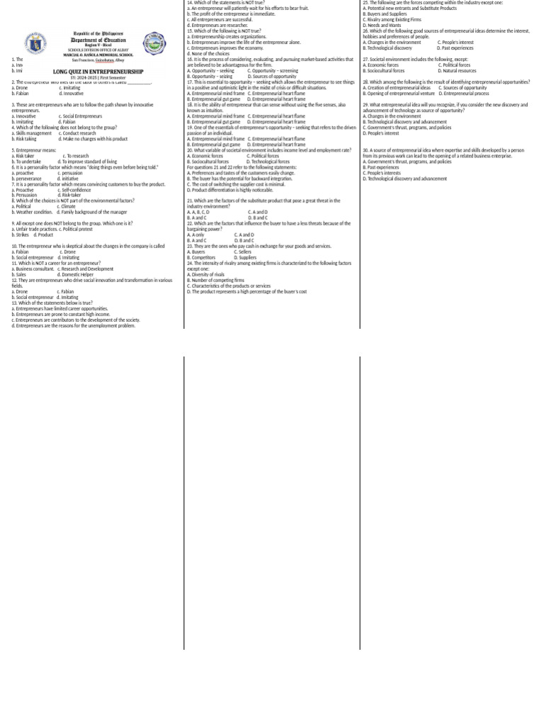 Entrep Long Quiz1 | PDF