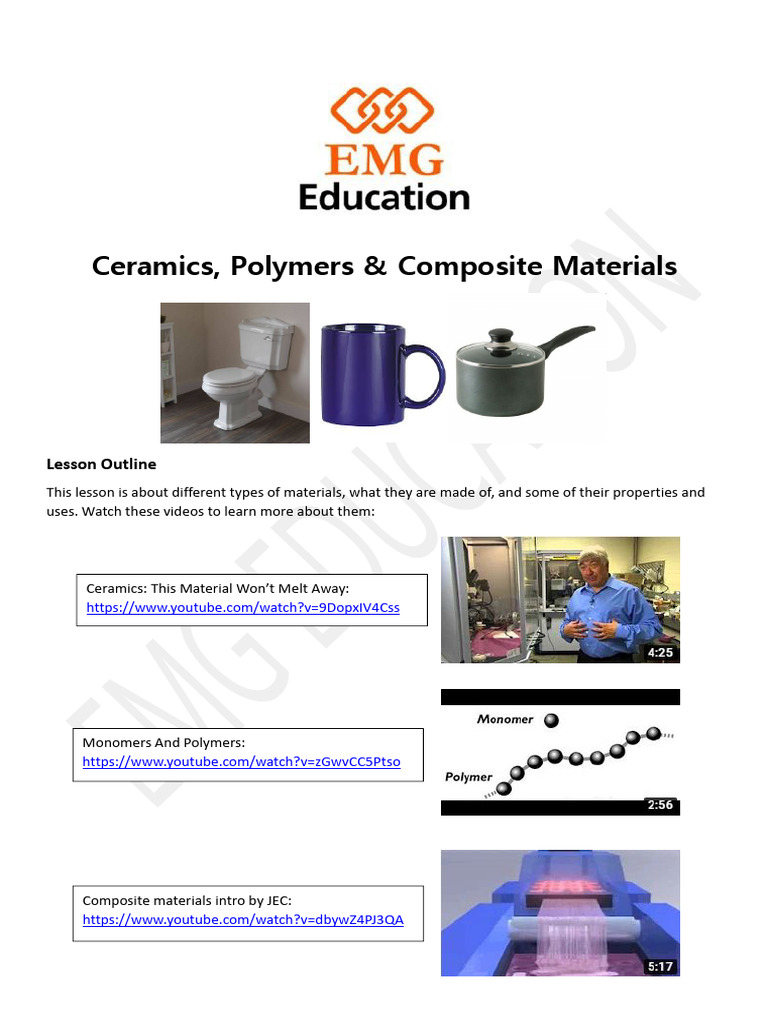 Ceramics, Polymers, and Composites Overview | PDF | Polymers | Home ...