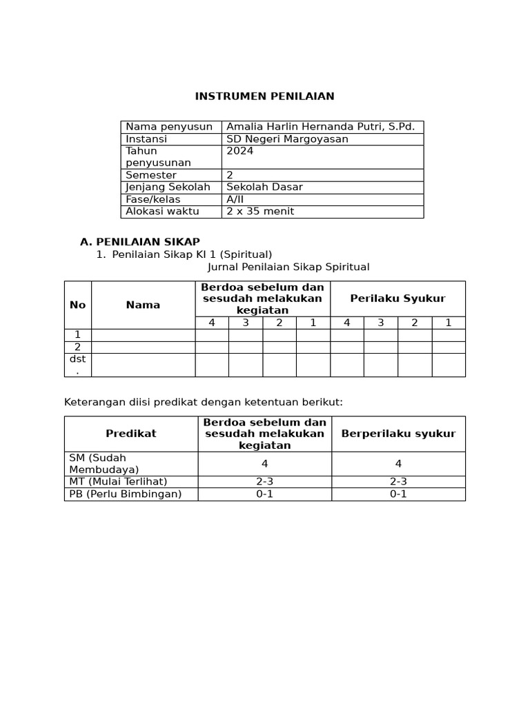 Instrumen Penilaian Mandiri 2 Pdf