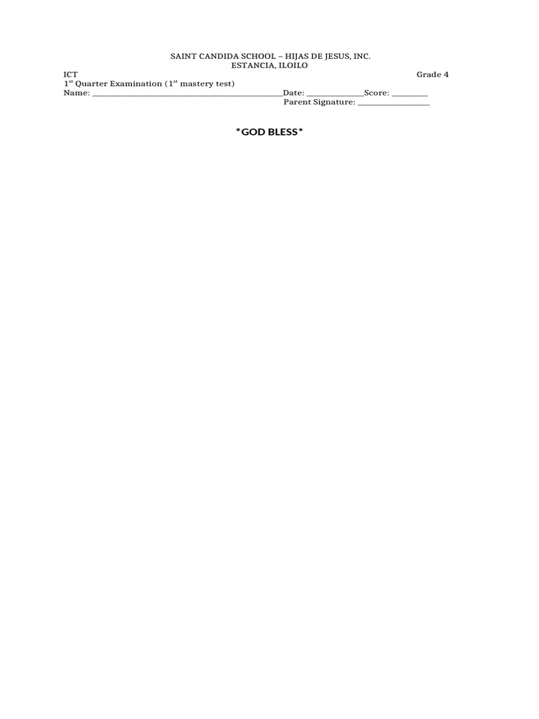 Grade 4 first mastery test pdf