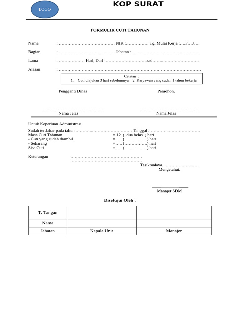 Formulir Cuti Tahunan Pdf