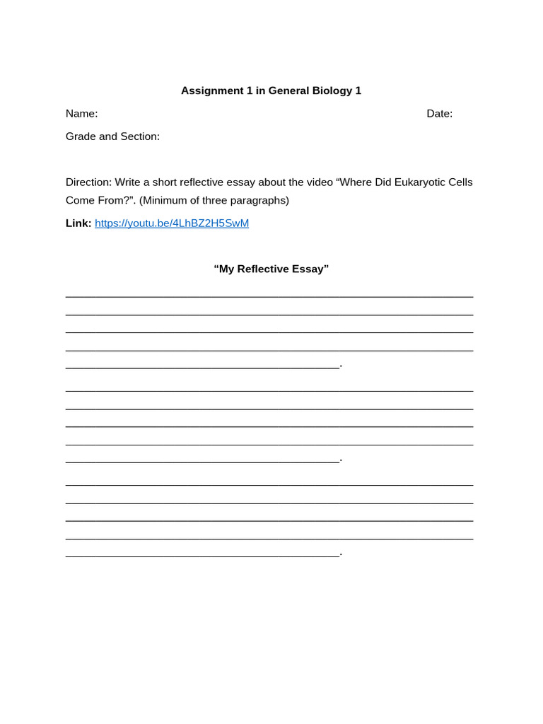 Assignment 1 in General Biology 1 Reflective Essay | PDF