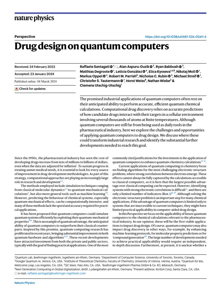 Santagati Drug Design On Quantum Computers Article QC 2024 | PDF