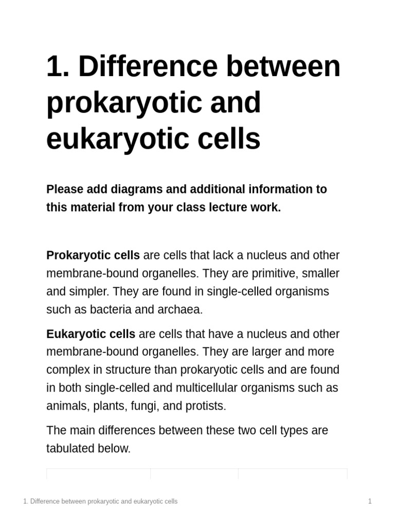 Difference Between Prokaryotic & Eukaryotic Cell | PDF